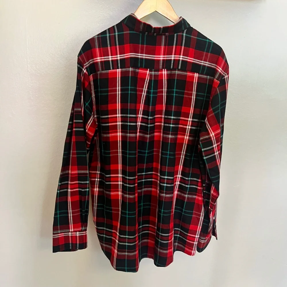 Chaps Mens XL Long Sleeve Button Down Shirt Red Black Plaid Cotton Blend